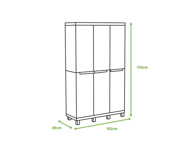 Armadio per scope C-Wood 102A TERRY STORAGE in polipropilene, tortora e grigio scuro L 102 x H 170 x P 39 cm 3 ante, adatto per interno/esterno