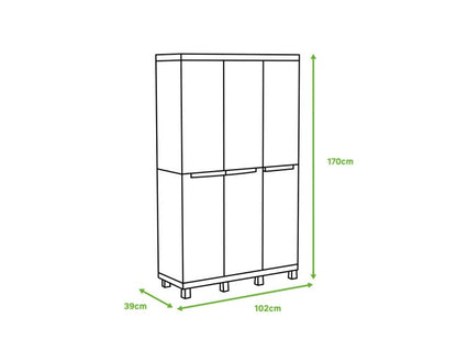 Armadio per scope C-Wood 102A TERRY STORAGE in polipropilene, tortora e grigio scuro L 102 x H 170 x P 39 cm 3 ante, adatto per interno/esterno