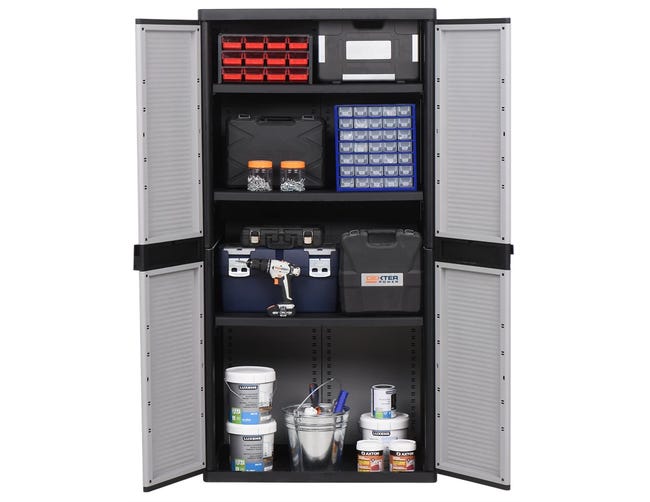 Armadio alto Jumbo Cab 2900 Qblack TERRY STORAGE in polipropilene, grigio L 89.7 x H 180 x P 53.7 cm 2 ante, adatto per interno/esterno