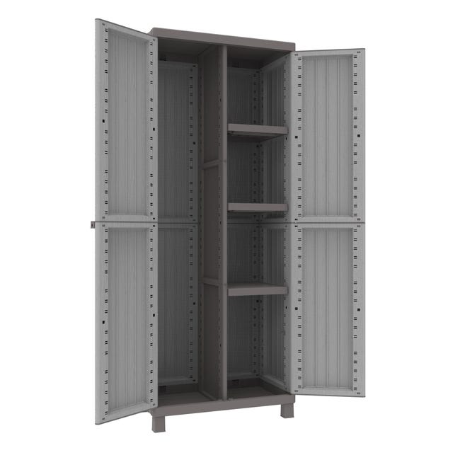 Armadio per scope C-Wood 3680 TERRY STORAGE in polipropilene, grigio chiaro e tortora L 68 x H 170 x P 39 cm 2 ante, adatto per interno/esterno
