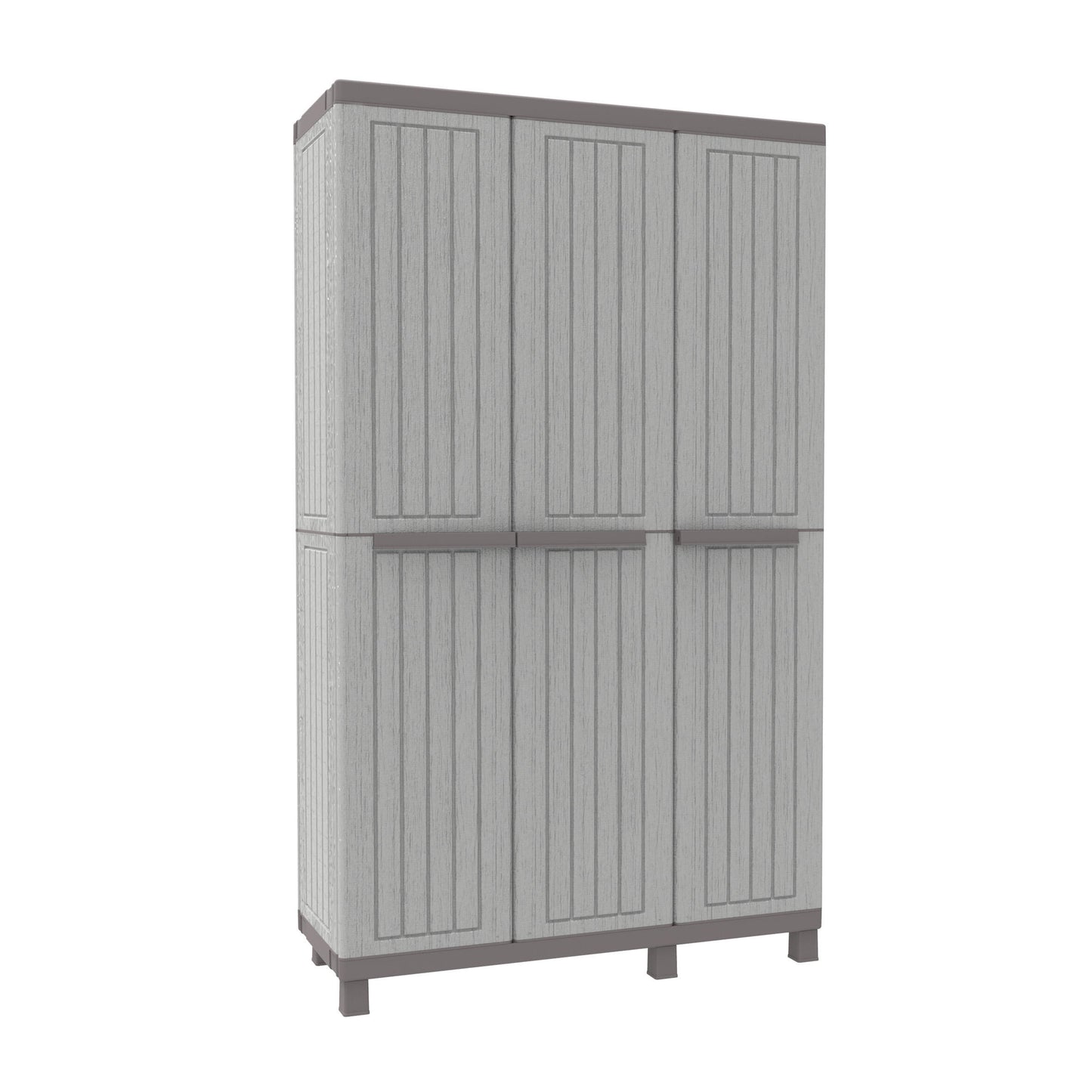 Armadio per scope C-Wood 102A TERRY STORAGE in polipropilene, tortora e grigio scuro L 102 x H 170 x P 39 cm 3 ante, adatto per interno/esterno