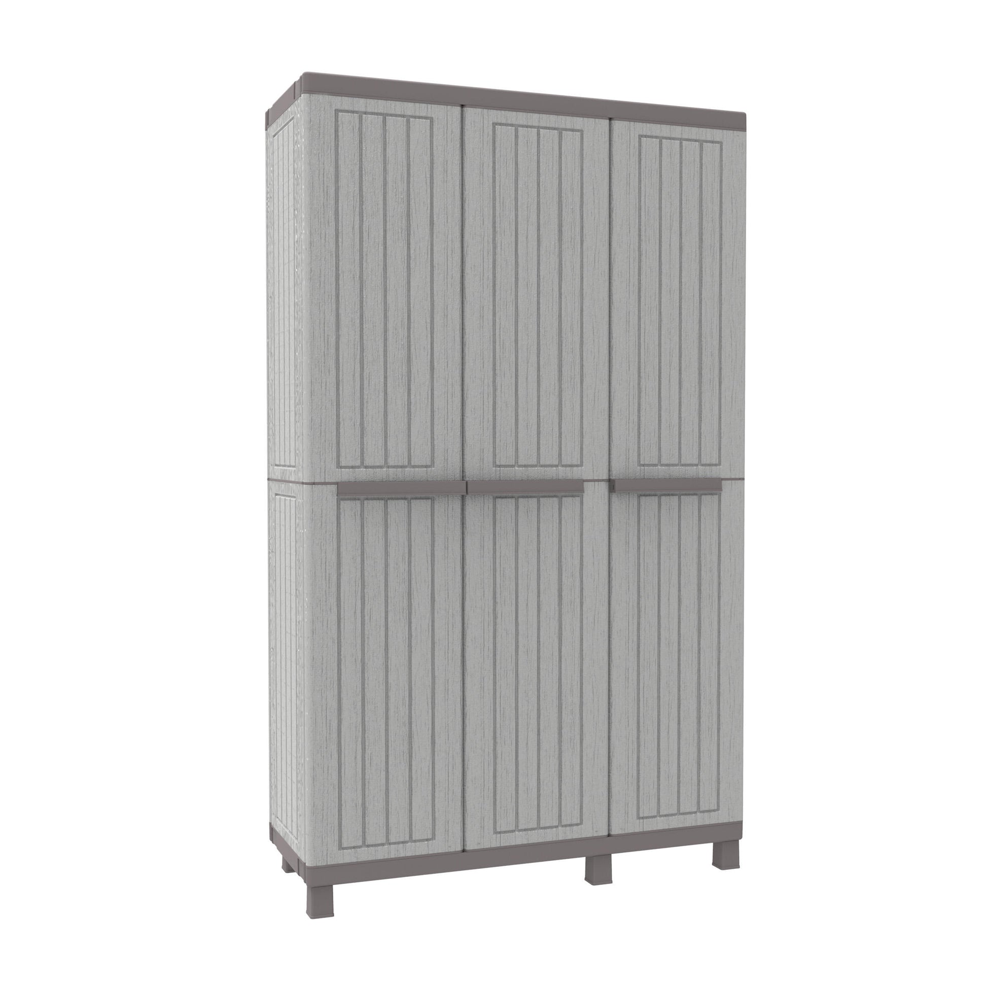 Armadio per scope C-Wood 102A TERRY STORAGE in polipropilene, tortora e grigio scuro L 102 x H 170 x P 39 cm 3 ante, adatto per interno/esterno