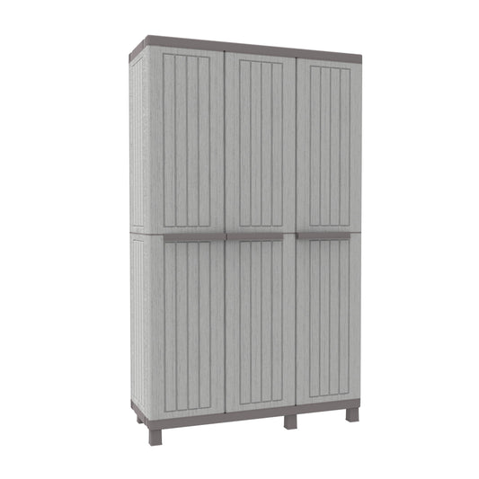 Armadio per scope C-Wood 102A TERRY STORAGE in polipropilene, tortora e grigio scuro L 102 x H 170 x P 39 cm 3 ante, adatto per interno/esterno