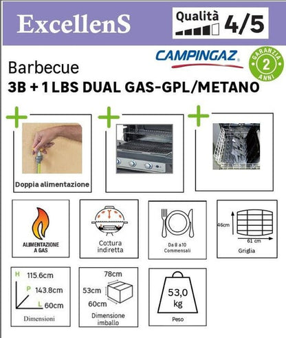 Barbecue a gas CAMPINGAZ LBS dual 3 bruciatori con fornello laterale extra