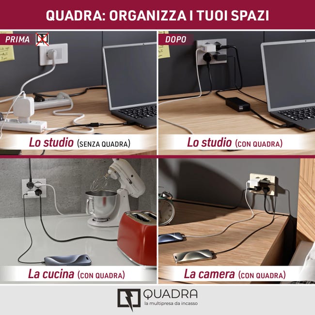 Monoblocco ELECTRALINE 4 prese universali 3 moduli serie Quadra bianco
