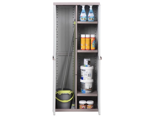 Armadio per scope C-Wood 3680 TERRY STORAGE in polipropilene, grigio chiaro e tortora L 68 x H 170 x P 39 cm 2 ante, adatto per interno/esterno