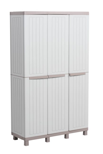 Armadio per scope C-Wood 102A TERRY STORAGE in polipropilene, tortora e grigio scuro L 102 x H 170 x P 39 cm 3 ante, adatto per interno/esterno