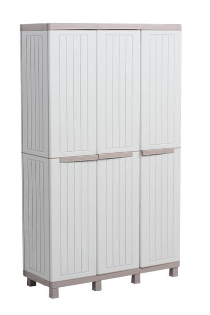 Armadio per scope C-Wood 102A TERRY STORAGE in polipropilene, tortora e grigio scuro L 102 x H 170 x P 39 cm 3 ante, adatto per interno/esterno