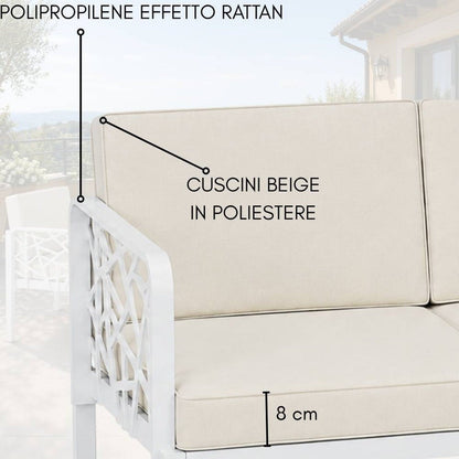 Set Salotto da Giardino 4 Posti Divano Poltrone e Tavolino, Cuscini Inclusi, Polipropilene Effetto Rattan, Mobili Esterno Terrazzo Veranda Patio