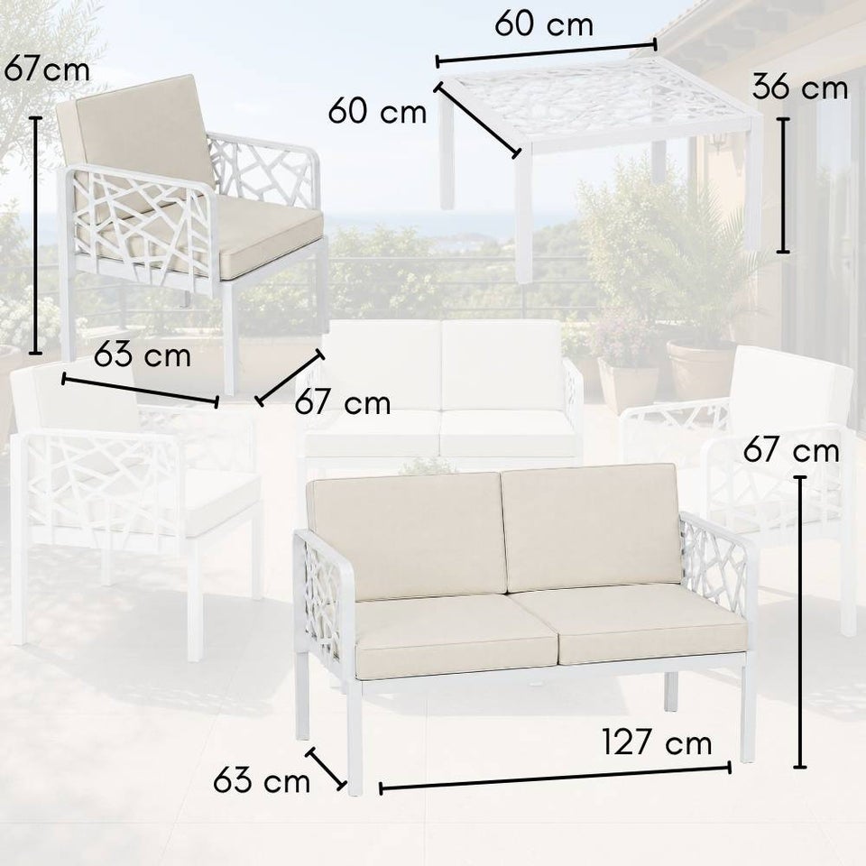 Set Salotto da Giardino 4 Posti Divano Poltrone e Tavolino, Cuscini Inclusi, Polipropilene Effetto Rattan, Mobili Esterno Terrazzo Veranda Patio