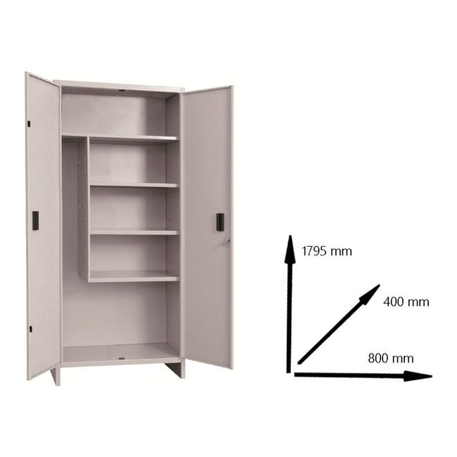 Armadio per scope Pratiko Q in acciaio, grigio L 80 x H 179.5 x P 40 cm 2 ante, da interno