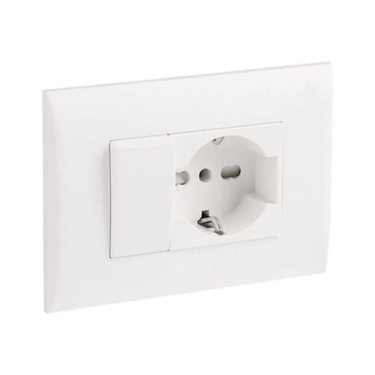 Placca con Supporto, Pulsante Deviatore e Presa Schuko | Electoline