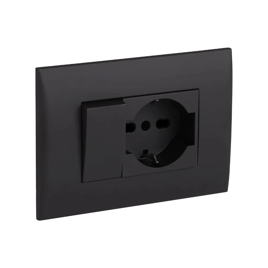 Placca con Supporto, Pulsante Deviatore e Presa Schuko | Electoline